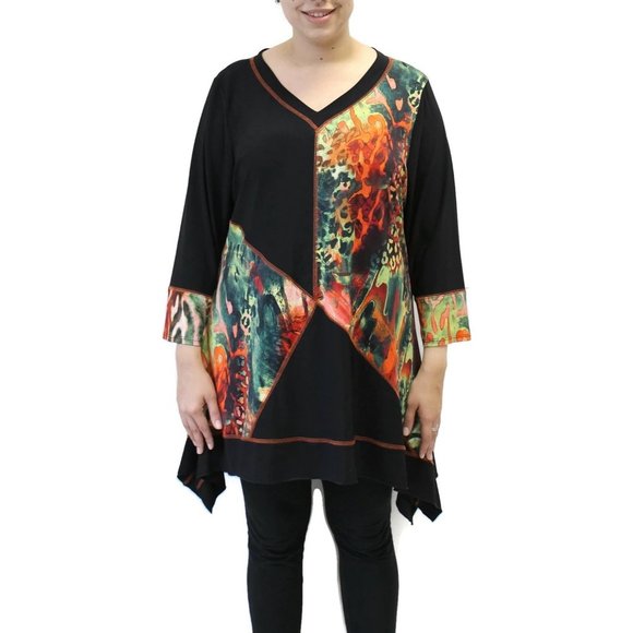 Pretty Woman Funky Patchwork Tunic Top Plus Size, Green - Picture 7 of 7